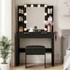 Front. Whisen - Dresser Makeup Vanity Table with 10 Hollywood Bulbs,Charging Station,Storage Stool,2 Drawers and 4 Open Shelves - Black.