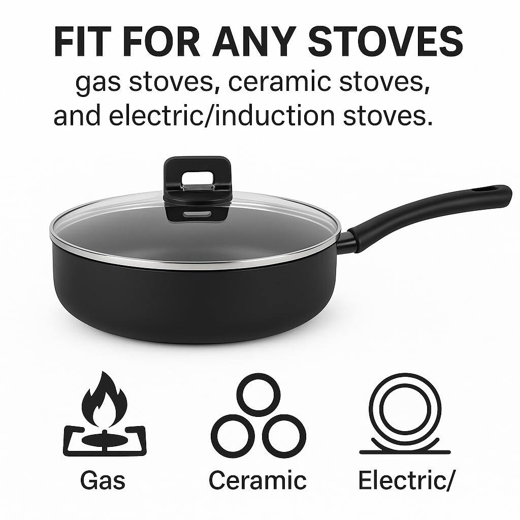 FIT FOR ANY STOVES  
gas stoves, ceramic stoves, and electric/induction stoves.  

Gas  
Ceramic  
Electric/
