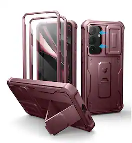 dexnor - for Samsung Galaxy S25 Plus Case with Built-in Slide Camera Cover & Screen Protector & Kickstand - Maroon Red