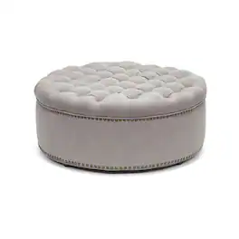 Baxton Studio - Iglehart Linen Modern Tufted Ottoman - Beige