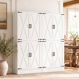 Aheaplus - 70'' Tall 4-Door Kitchen Pantry Cabinet Set of 2, 63'' Width, with 2 Drawrs and Adjustable Shelves - White