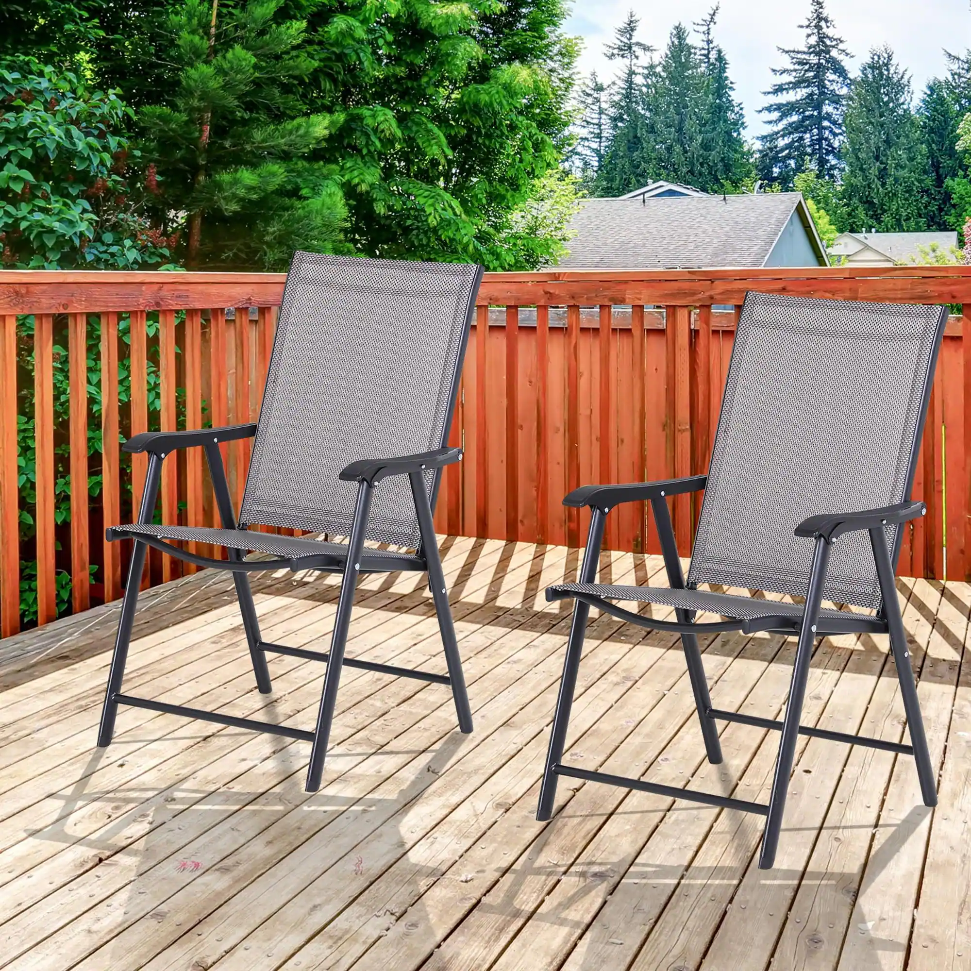 Alt View 1. Outsunny - of 2 Outdoor Folding Chairs, Stackable Patio Dining Chairs with Armrests - gray.
