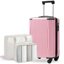 Ecooso - 20-Inch Hardshell Carry-On Luggage, Lightweight Durable ABS Suitcase with Spinner Wheels, Built-in TSA Lock - Pink