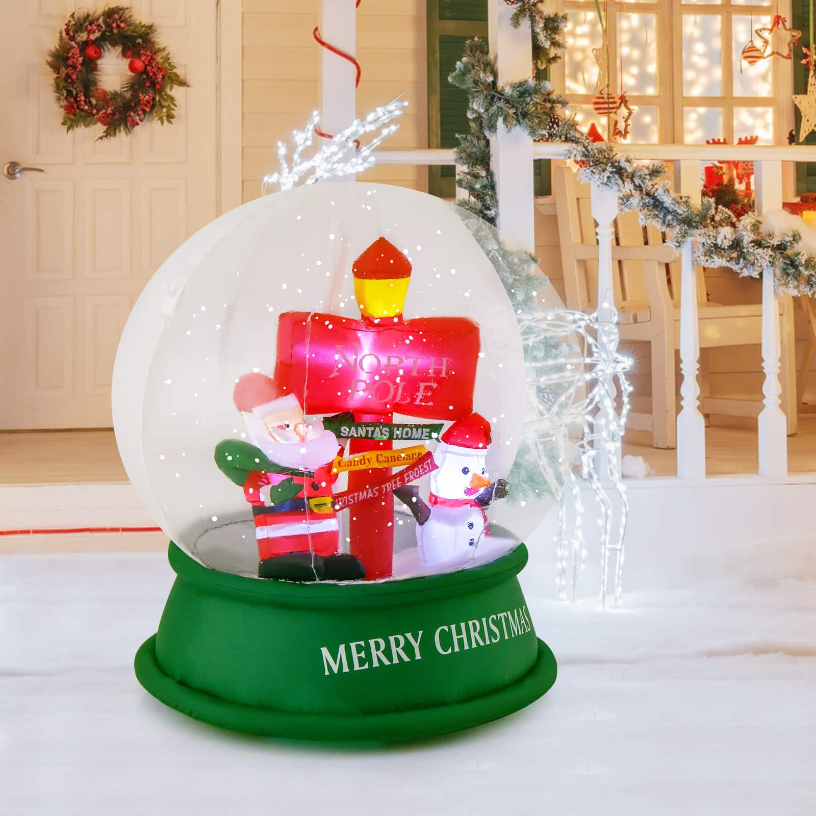 Costway 4 FT Christmas Inflatable Santa Snow Globe Light Up Crystal ...