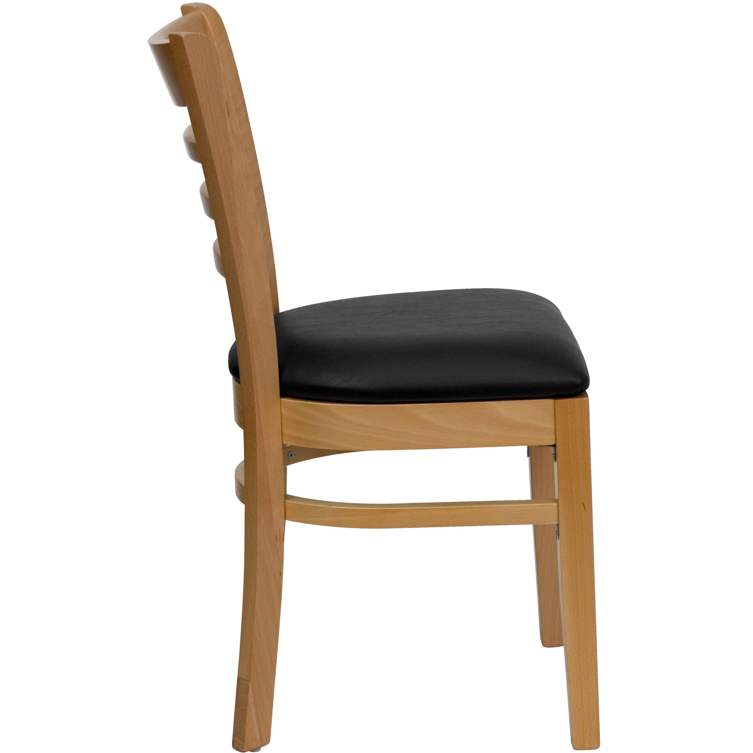Alt View 5. Emma + Oliver - 2 Pack Ladder Back Wooden Restaurant Chair - Black Vinyl Seat/Natural Wood Frame.