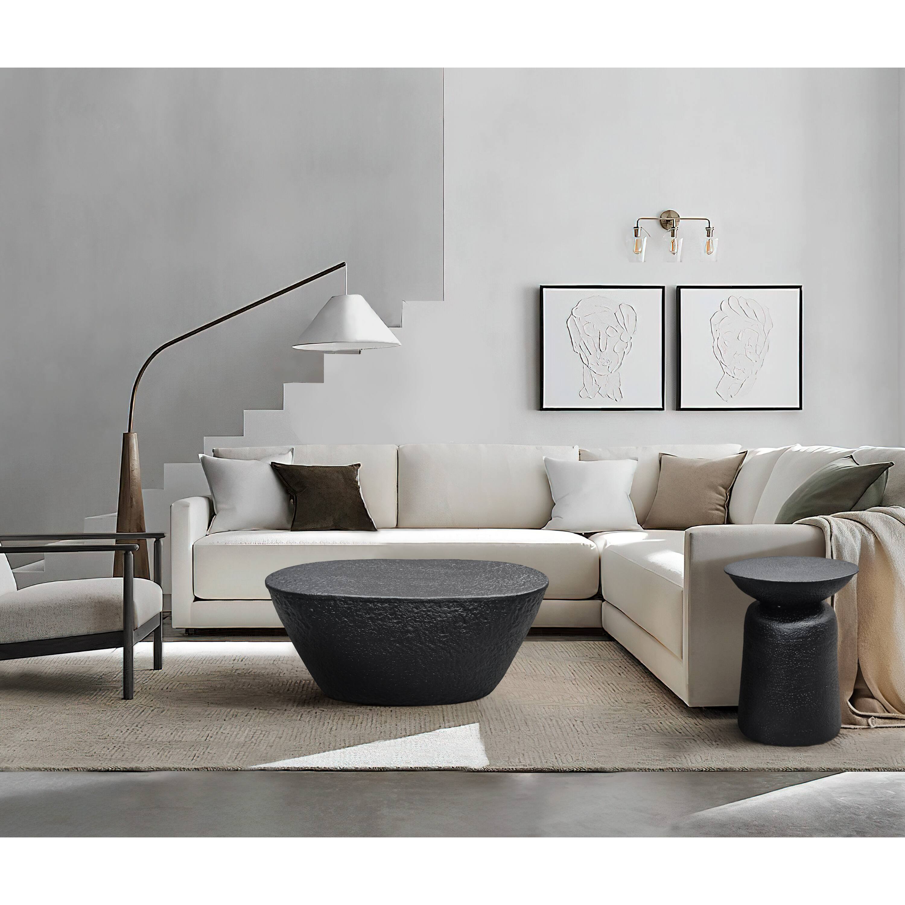 Alt View 10. Manhattan Lane - Josi 36 Inch Coffee Table, Handcrafted Hammered Design, Matte Black Sculptural Aluminum Frame - Black.