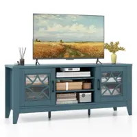 Costway - TV Stand for TVs up to 65" with 3-Position Adjustable Shelves Tempered Glass Doors - Green - Front_Zoom