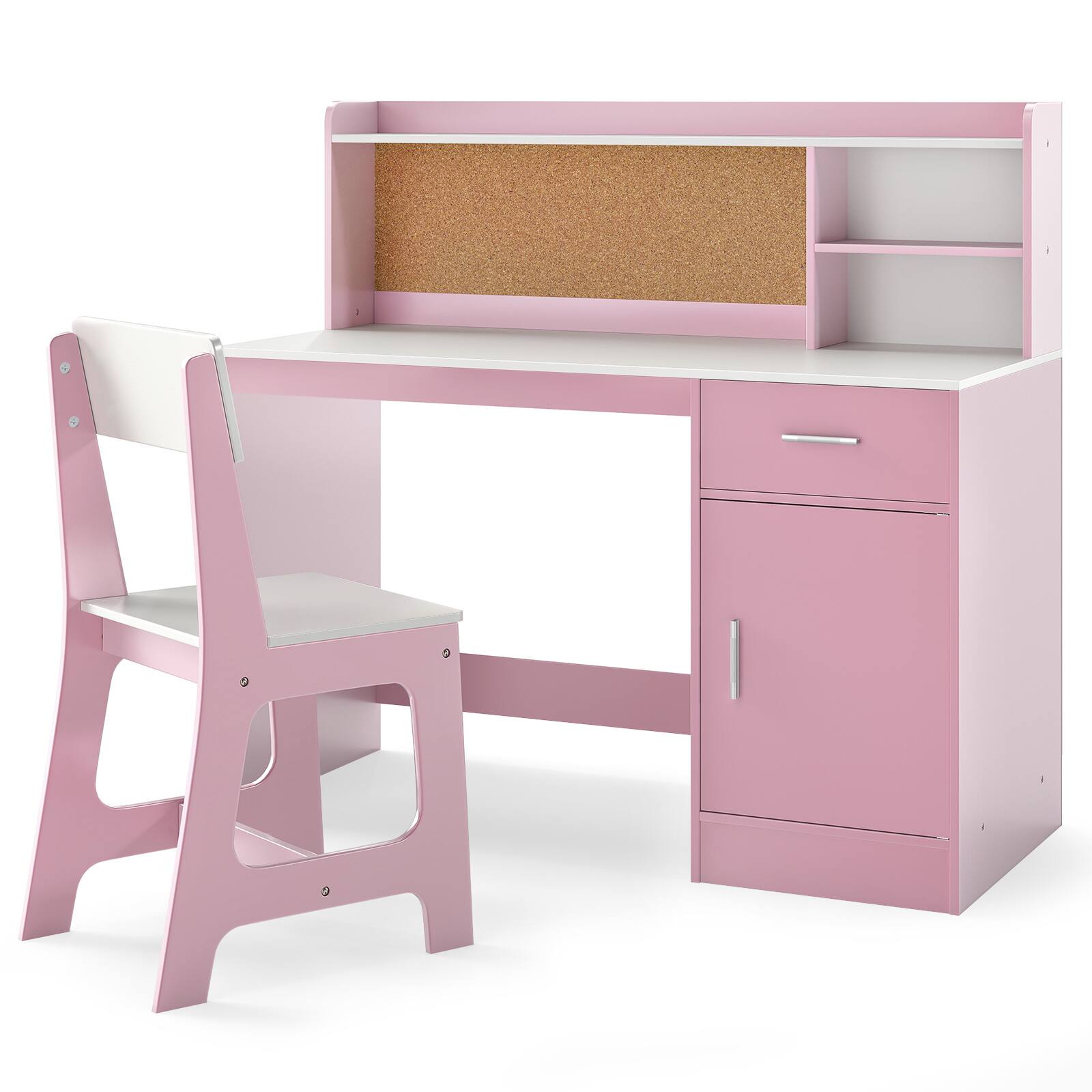 Alt View 9. Costway - Costway Kids Study Desk & Chair Set with Shelves, Drawer, Storage Cabinet for 3+ Years Old - Pink.