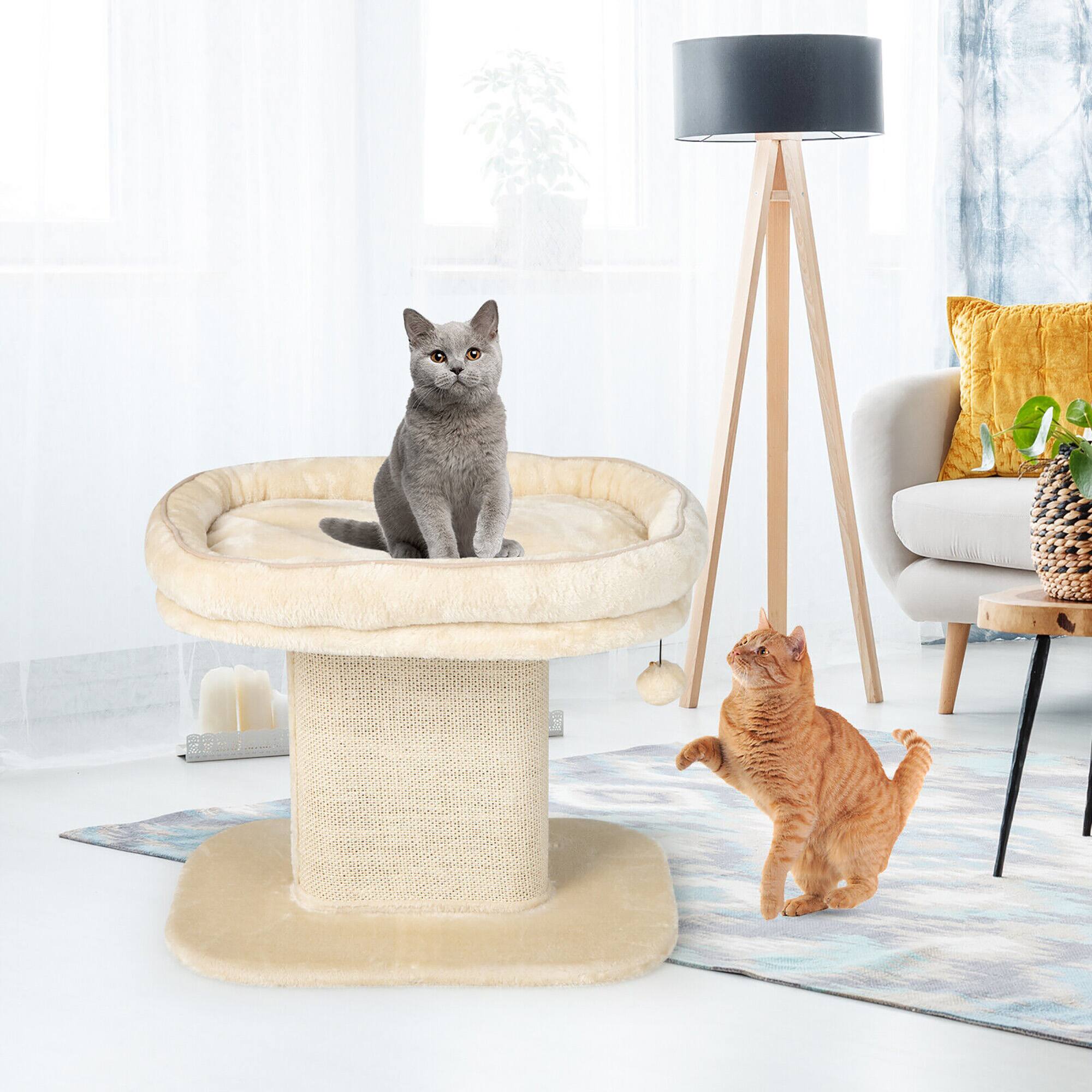 Alt View 2. Gymax - Gymax Modern Cat Tree Tower Cat Activity Tower w/ Large Plush Perch Beige - GYM10734.