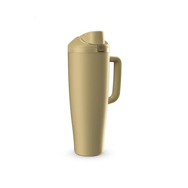 Front. Owala - FreeSip Tumbler 40 fl. oz. Tan BPA Free Stainless Steel Insulated Straw Tumbler - Tan.