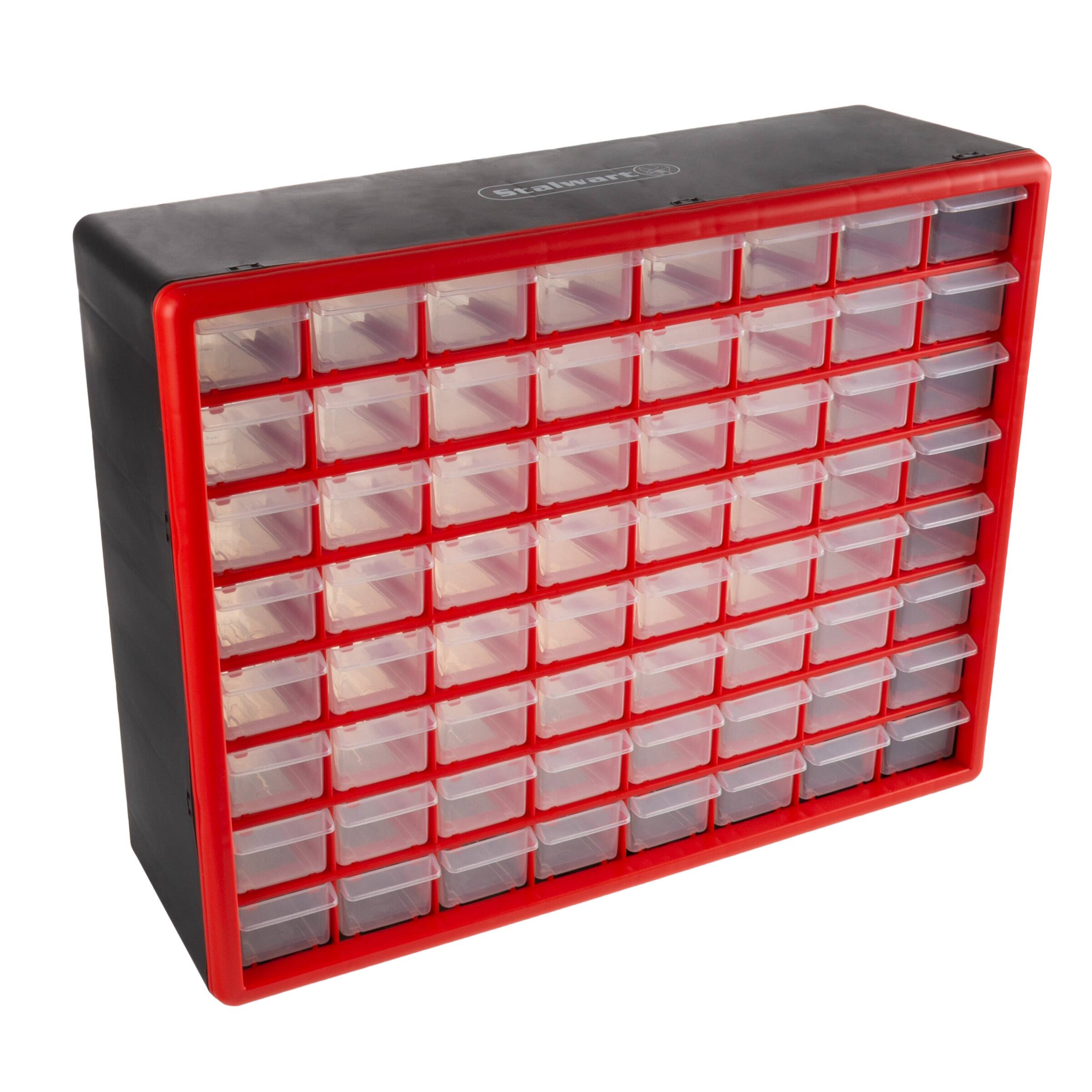 Stalwart - 64-Drawer Plastic Storage Organizer - Red