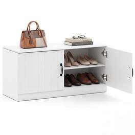 Costway - 2-Door Shoe Bench with Adjustable Shelves, Hidden Storage Space for Hallway - White