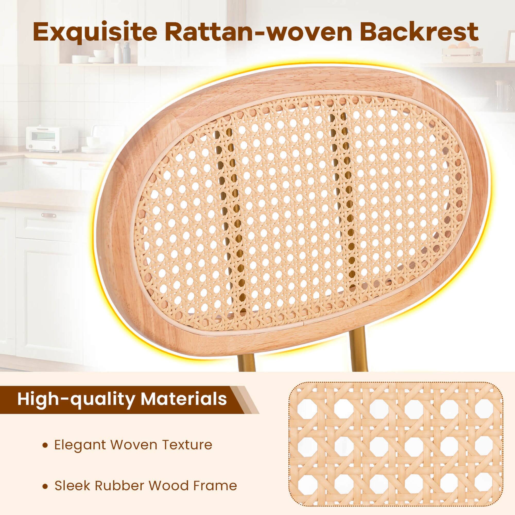 Exquisite Rattan-woven Backrest High-quality Materials Elegant Woven Texture Sleek Rubber Wood Frame