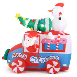 Costway - 6 Ft Christmas Inflatable Santa on Car with Santa Clause Snowma Christmas Treen - Multicolor