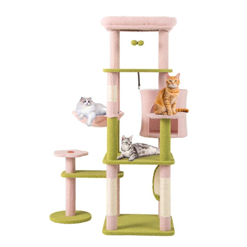Alt View 4. Kadyn - Cat Scratching Tower,Cat Tree, 58 Inch Tall Multi-Level Cat Tree Aesthetic Floral Kitten Tower-Pink - Pink.
