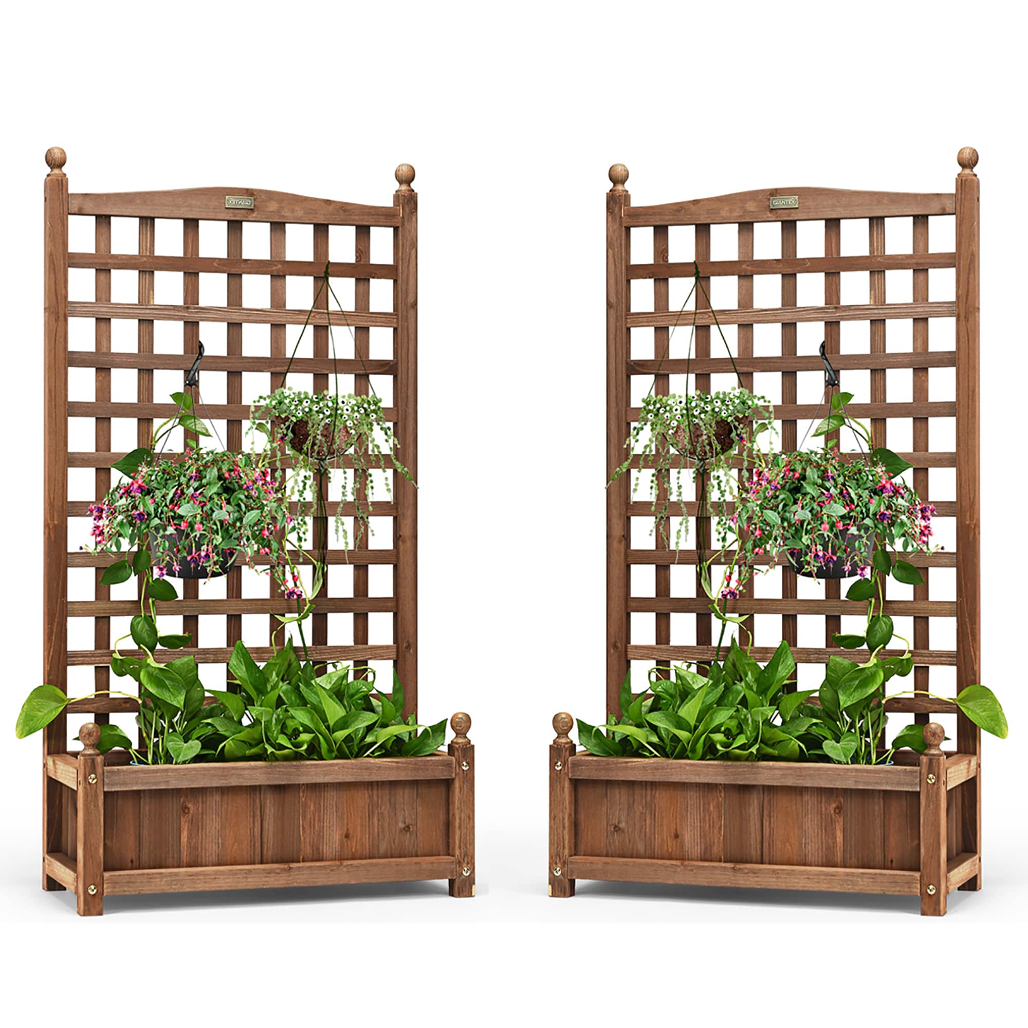 "Costway - 2 PCS Solid Wood Planter Box with Trellis Weather-Resistant 25""x11""x48"" - Dark brown" price history on PriceWatchPro