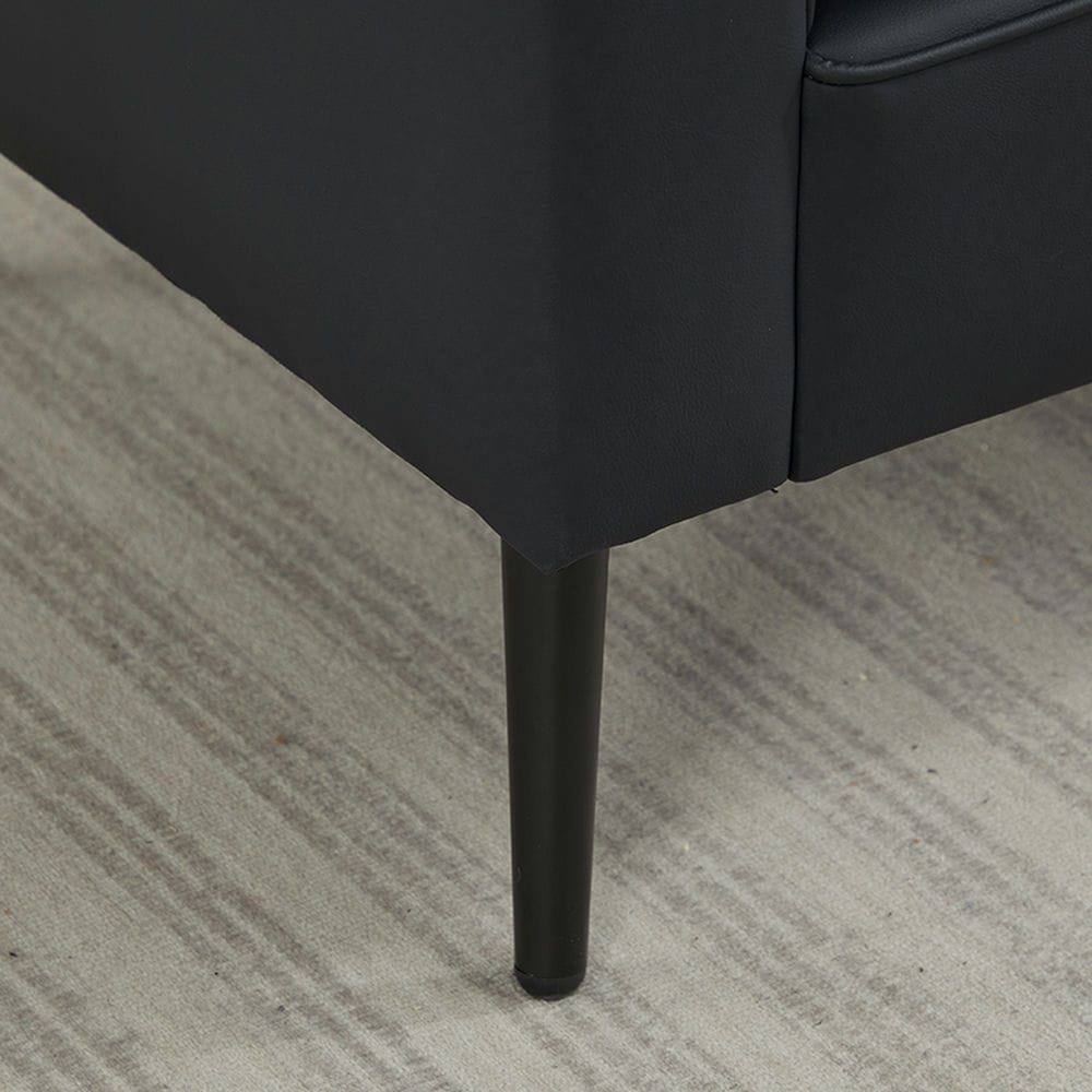 Alt View 2. Kadyn - Faux Leather Upholstered 2-Piece Sofa Set, Nordic Retro Style Casual Sofa Chair for Living Room, Black - Black.