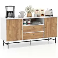 Costway - Buffet Sideboard Versatile TV Stand with Sliding Tambour Doors & 2 Storage Drawers - White + Oak - Front_Zoom