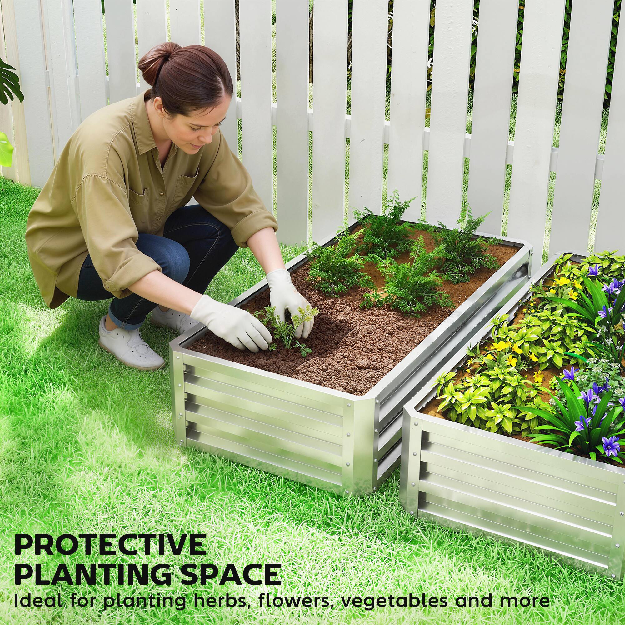 PROTECTIVE PLANTING SPACE  
Ideal for planting herbs, flowers, vegetables and more
