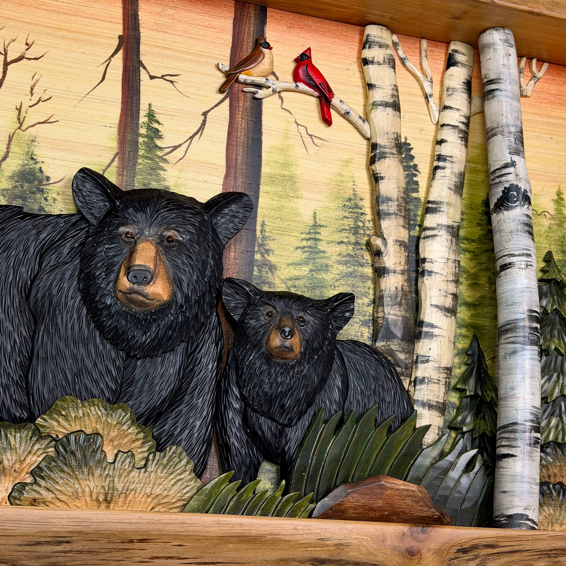 Alt View 8. Zeckos - Rustic Bear Family in Woods Intarsia Wood Wall Sculpture 35.5x18 Indoor - Brown.