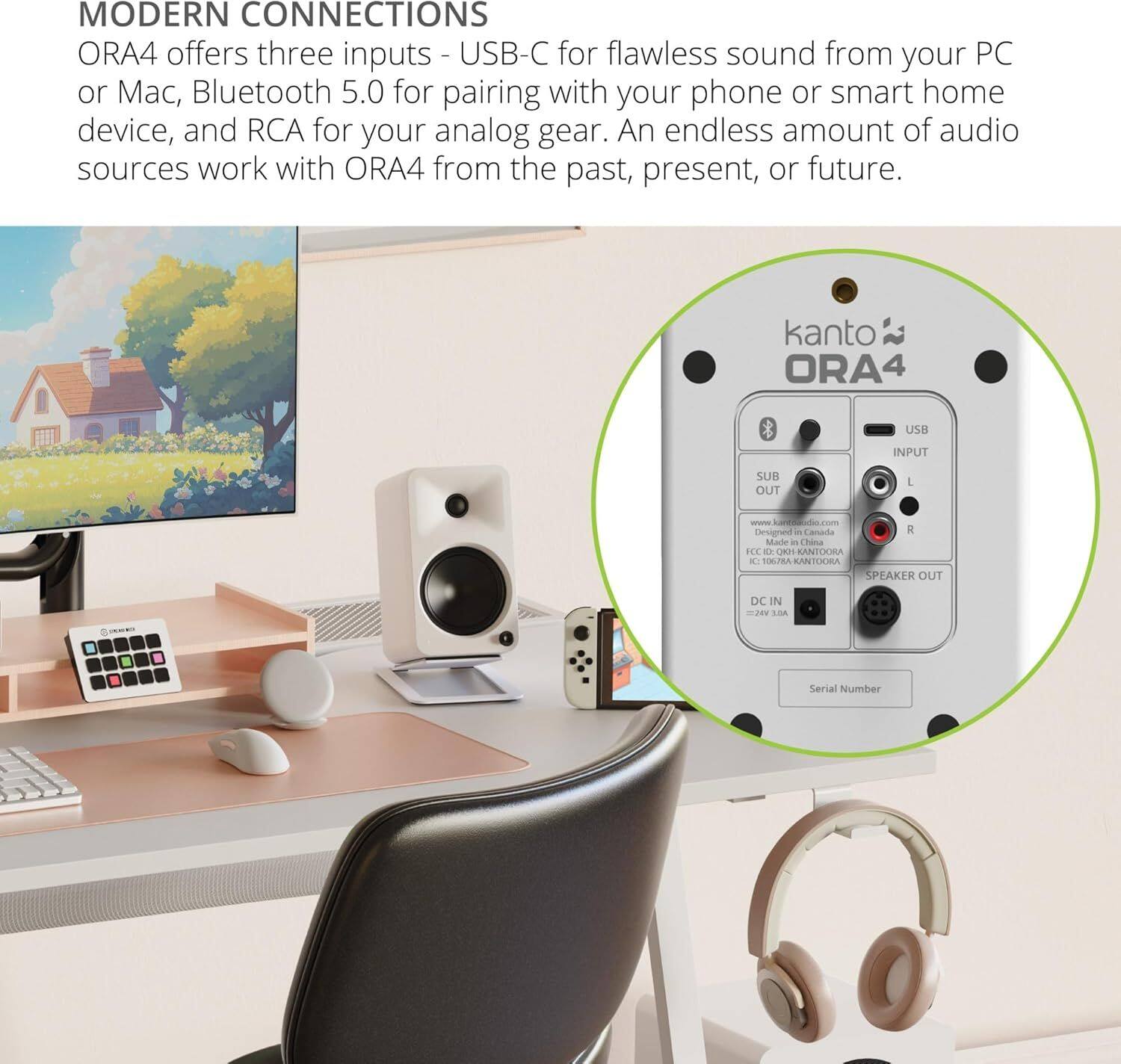 Kanto ORA4 Powered Bluetooth Desktop Speakers Pair (Matte White