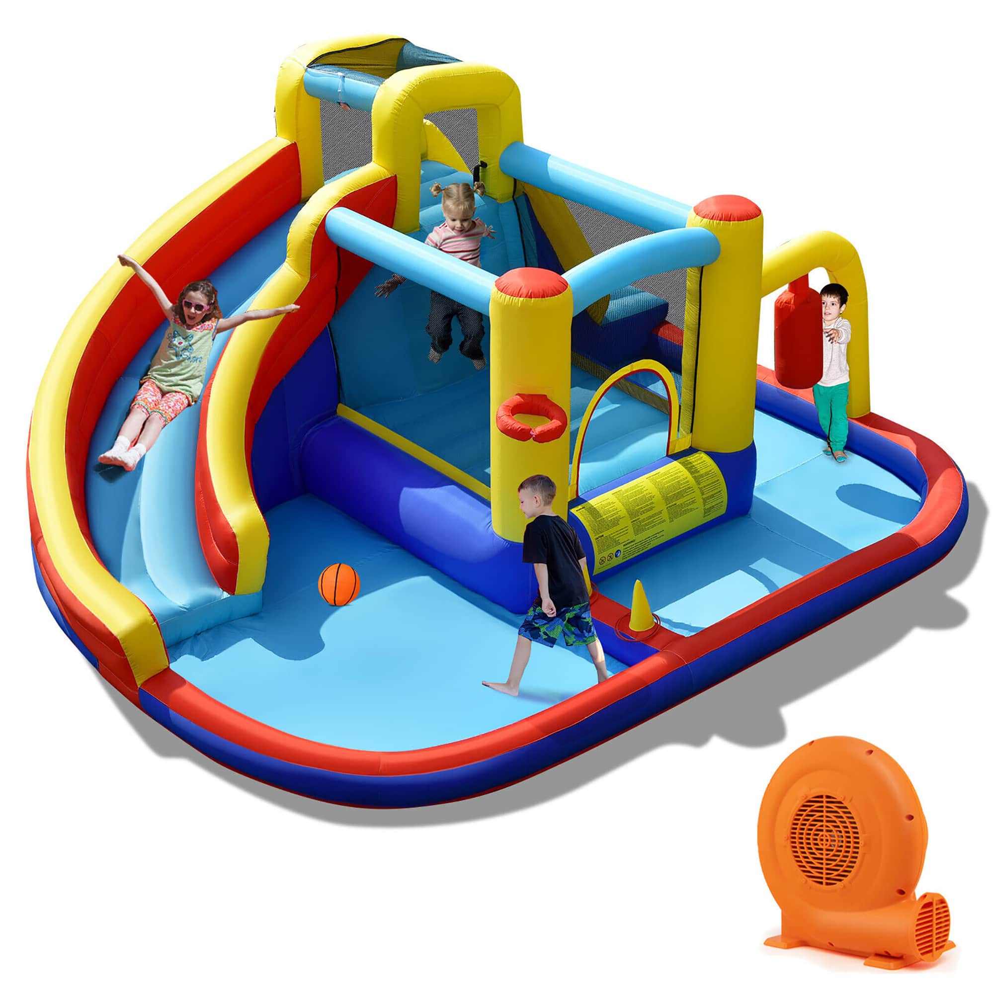 Gymax - 7-in-1 Inflatable Water Slide Water Park Kids Bounce Castle With 680W Air Blower - Multi-color