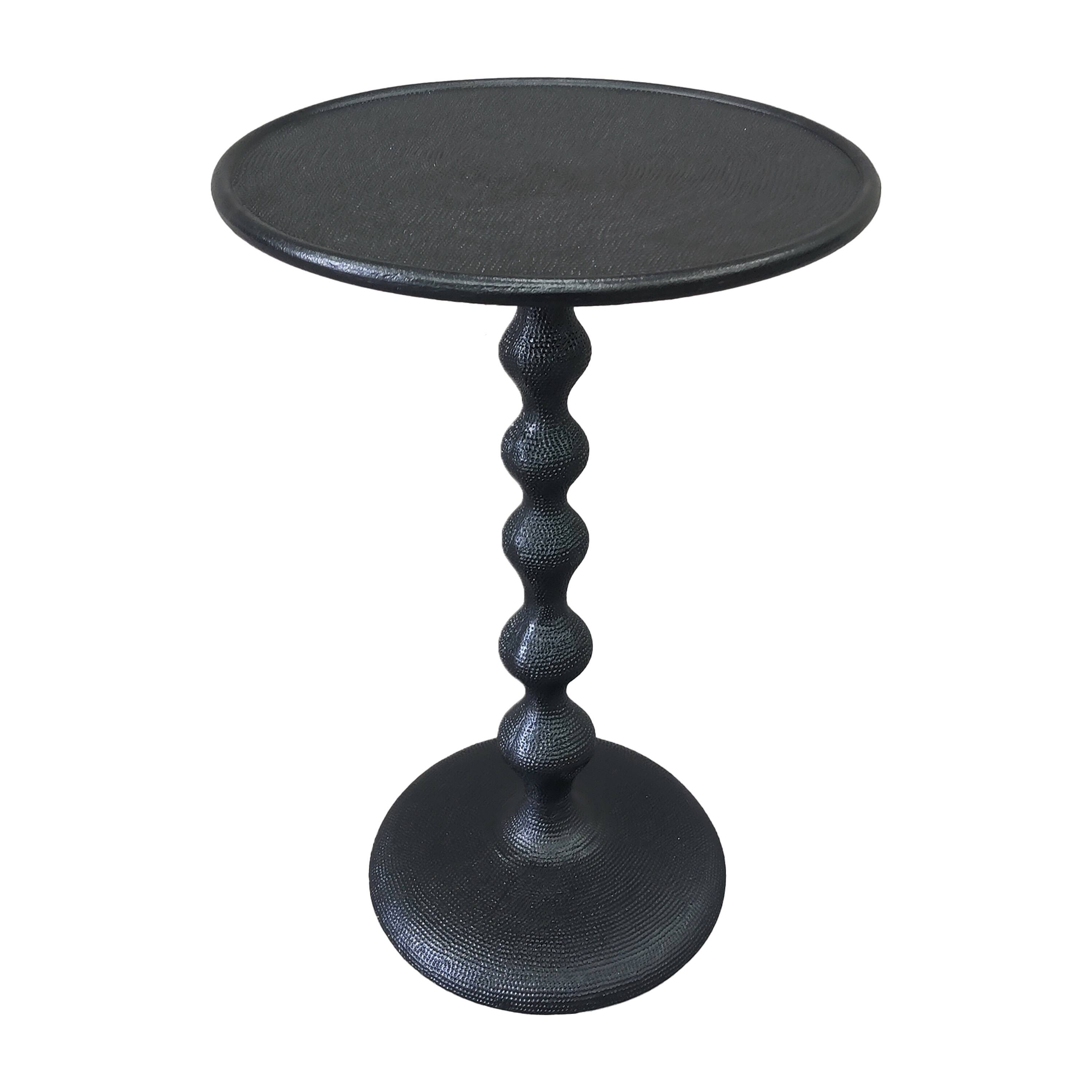 Alt View 1. Manhattan Lane - Shae 22 Inch Round Side End Table, Hammered Texture, Turned Pedestal Post - Black.