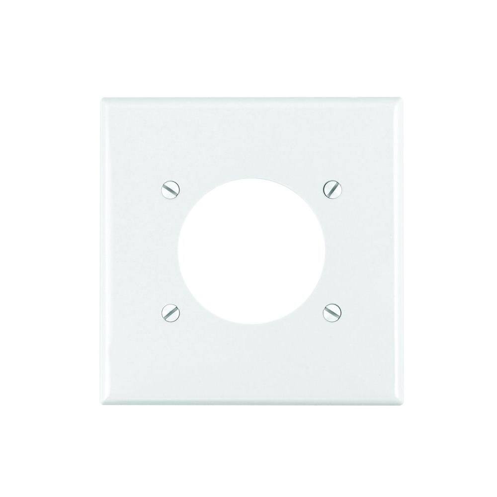 Front. Leviton - R52-80726-00W 80726-W 2-Gang Flush Mount 2.15-Inch Diameter Device Receptacle Wallplate - White.