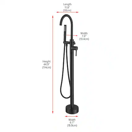 Length 11.8" (30cm)
Width 7.6" (19.4cm)
Height 44.9" (114cm)
Width 6.1" (15.5cm)