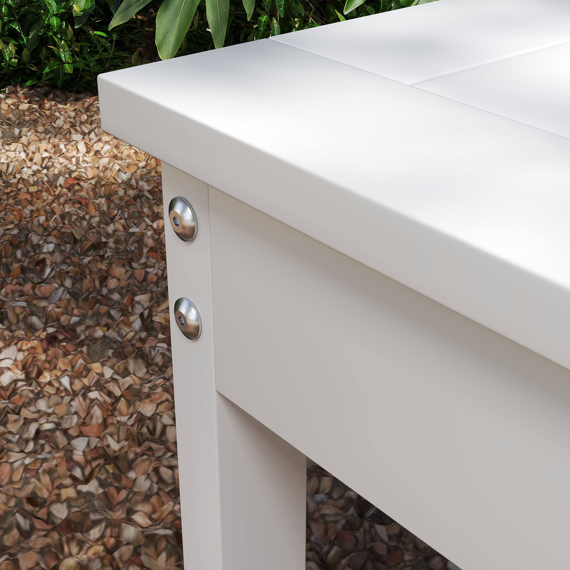 Alt View 8. Outsunny - 47" Outdoor Bench, 2-Person HDPE All-Weather Garden Bench Seat, Backless Patio Bench with Slatted Seat - White.