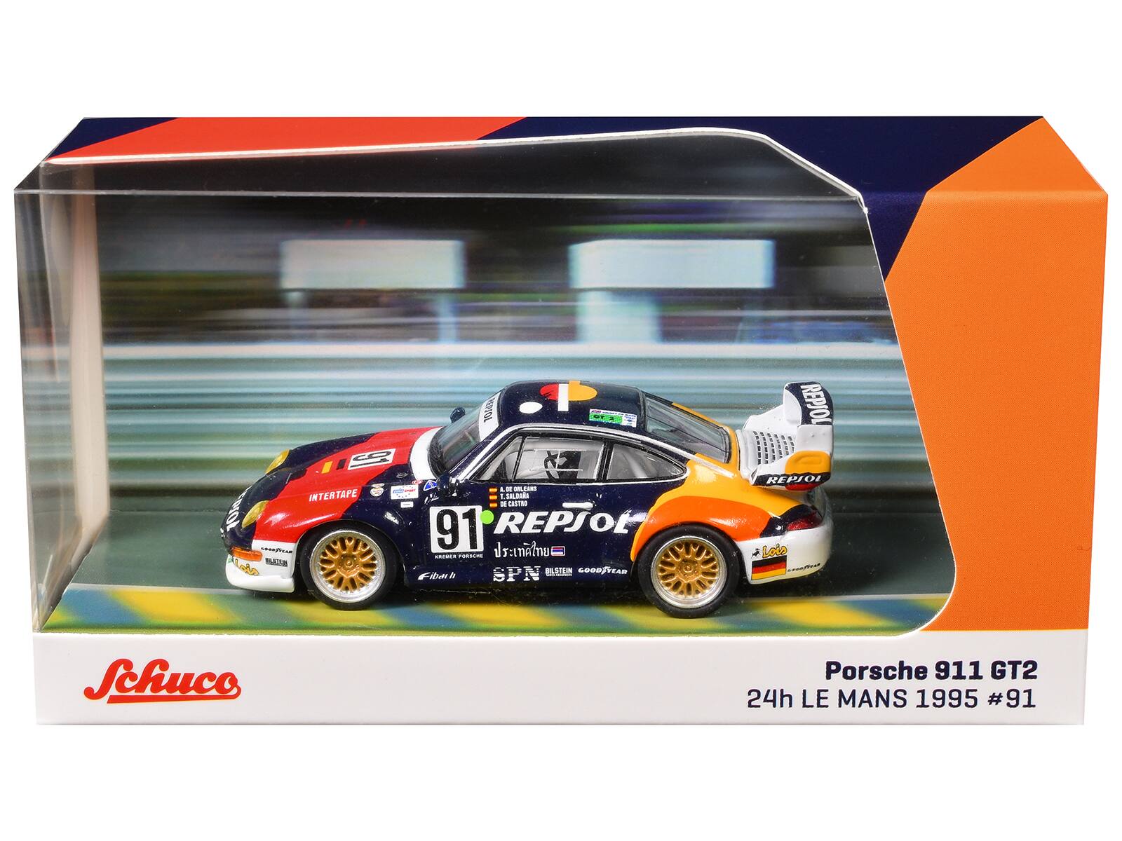 OL 1 - 9 L m ORLGAND INTERTAPE L SKLMAG a CASTES 91 REPSO TA CONI FRRE  ALdd AM SPN BILETSIN GOODJYEAR Fiah REPJOL REPOI Lois Schuco Porsche 911 GT2 24h LE MANS 1995 #91