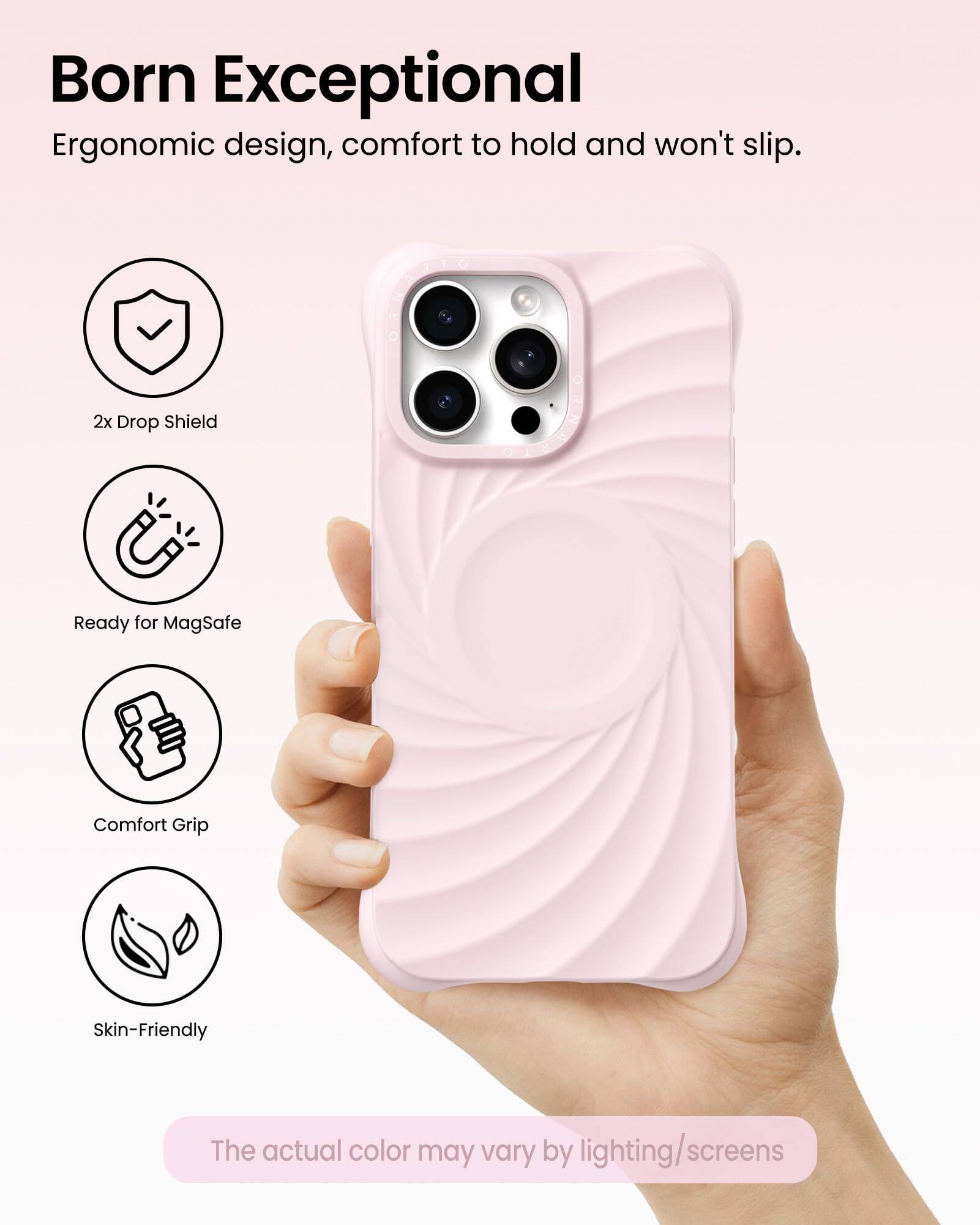 Born Exceptional  
Ergonomic design, comfort to hold and won't slip.  

2x Drop Shield  
Ready for MagSafe  
Comfort Grip  
Skin-Friendly  

The actual color may vary by lighting/screens
