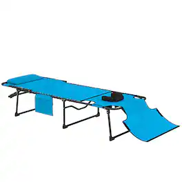 Outsunny - Chaise Tanning Lounge Chair w/ 5-level Reclining Back, Reading Hole, Side Pocket - Blue