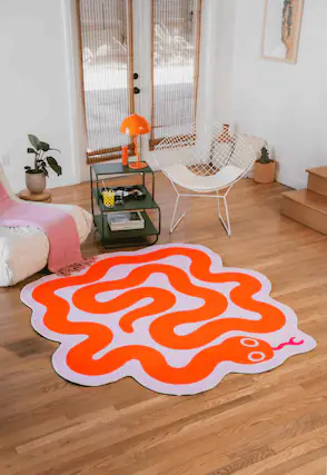 Front. Lanyspace - 6'x6' Area Rug, Washable Rugs, Non-Slip and Tear-Resistant Soft Carpet, Spiral Snake Design Rug (Orange) - Multicolor.