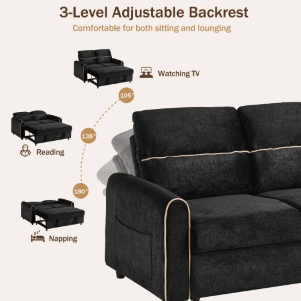 3-Level Adjustable Backrest  
Comfortable for both sitting and lounging  

- Watching TV: 105°  
- Reading: 138°  
- Napping: 180°