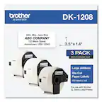 brother
at your side
DK-1208
Attn: Mrs. Jane Doe
ABC COMPANY
123 Main Street
Hometown, USA 12345
3.5" x 1.4"
3 PACK
BROTHER GENUINE VALUE
Large Address
Die-Cut
Paper Labels
400 labels / roll
For use with Brother QL Series Label Printer