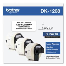 Brother - DK12083PK 1.4 in. x 3.5 in. Die-Cut Address Labels - (3-Rolls/Pack) - White