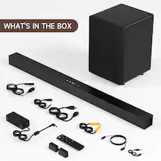 Front. Topteng - BS-18E 2.1ch Bluetooth 5.0 Soundbar with Subwoofer - Heavy Bass, HDMI/Optical/AUX/USB, Wall-Mountable - Black.