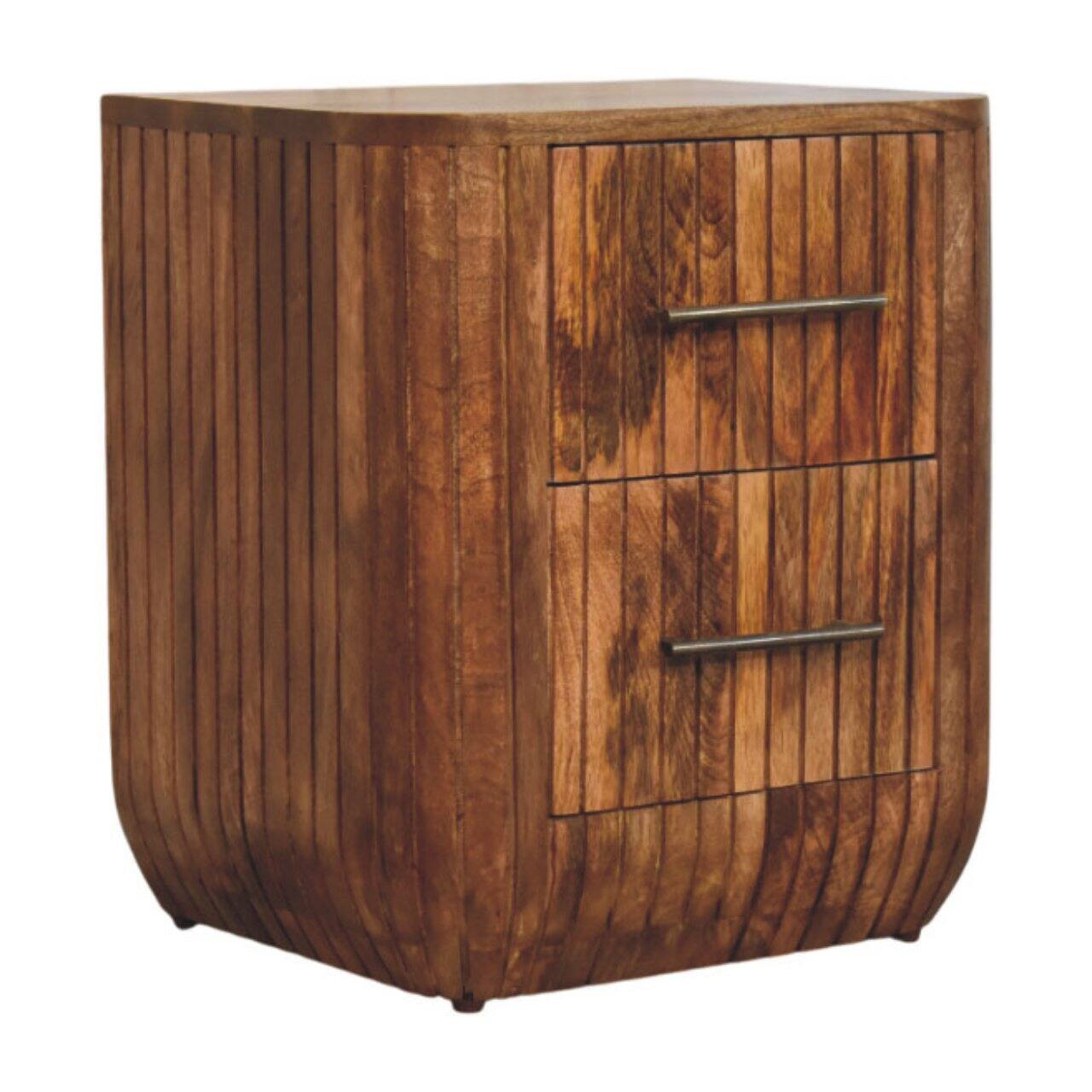 Angle. Artisan Furniture - Artisan Furniture Solid Wood Fluted Bedside with Drawers - Brown.