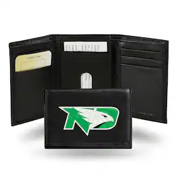 Rico Industries - North Dakota Fighting Hawks Embroidered Team Logo Black Leather Tri-fold Wallet - Multi