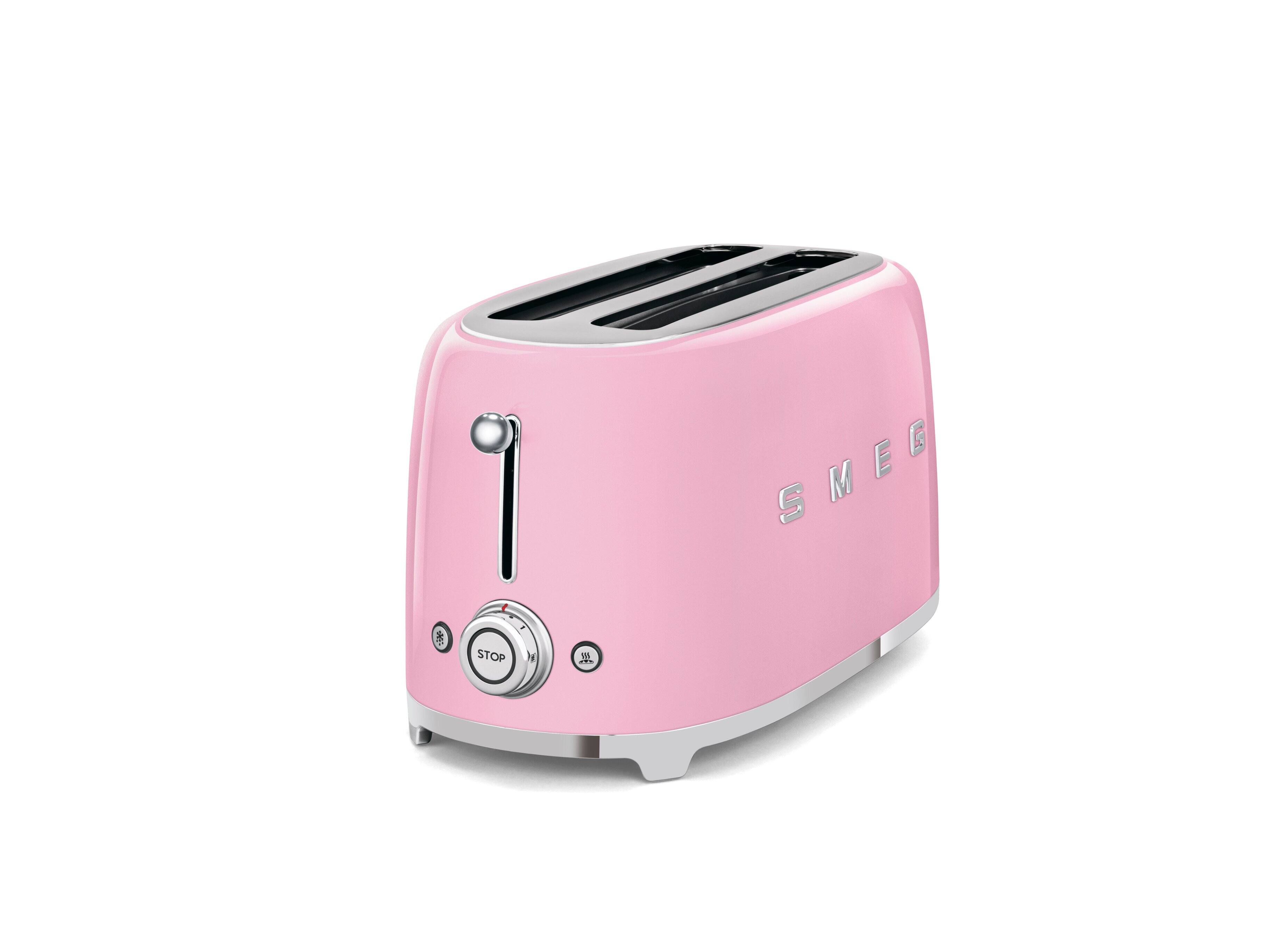 Angle. SMEG - SMEG TSF02 4-Slice Long Wide-Slot Toaster - Pink.