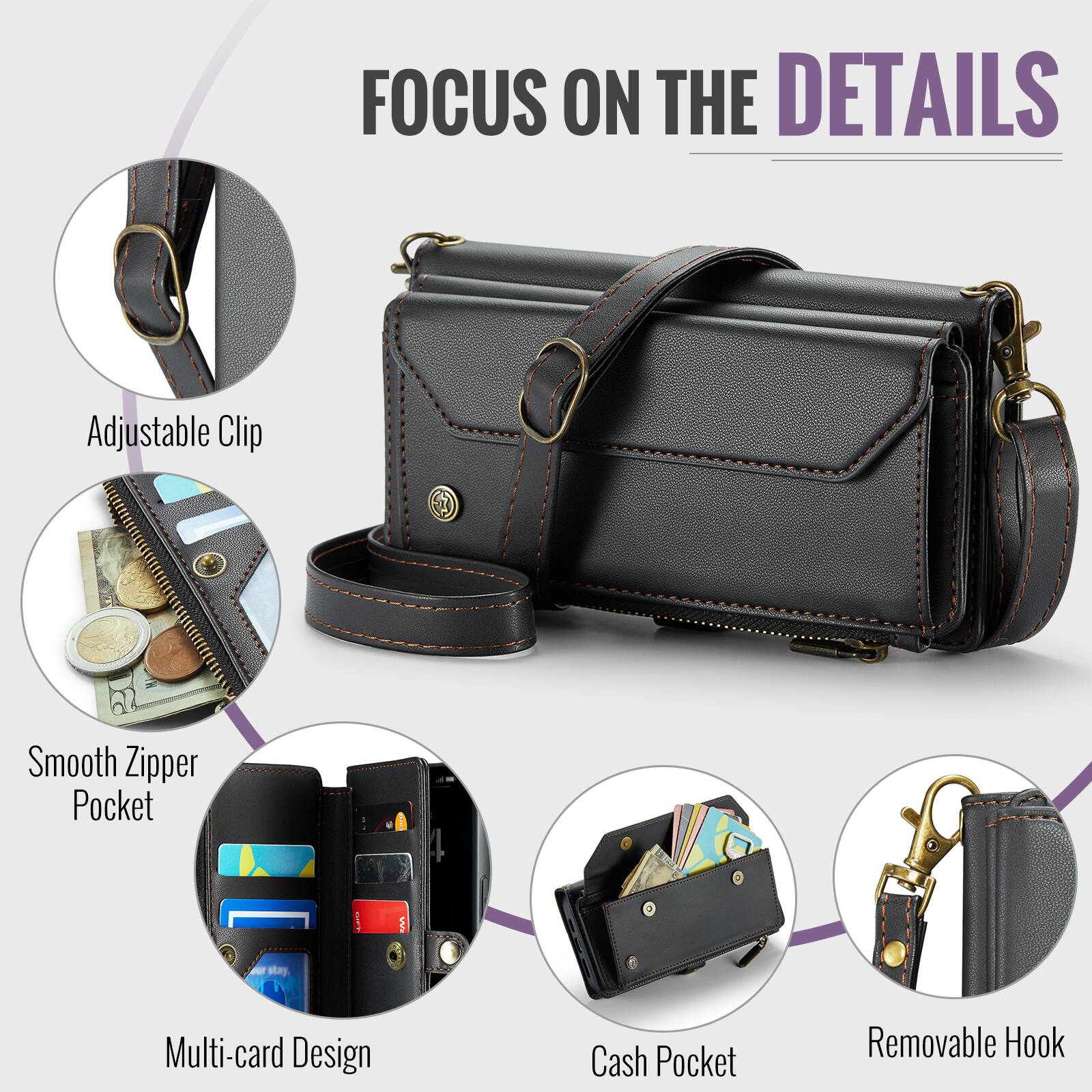 FOCUS ON THE DETAILS

- Adjustable Clip
- Smooth Zipper Pocket
- Multi-card Design
- Cash Pocket
- Removable Hook