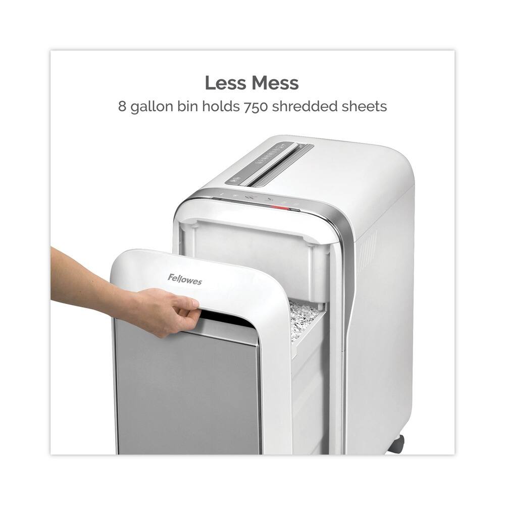 Less Mess  
8 gallon bin holds 750 shredded sheets  
Fellowes