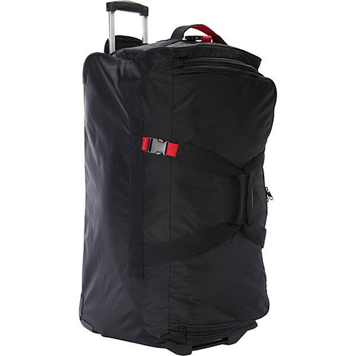 Left. A.Saks - A.Saks 31" Lightweight Rolling Trolley Duffel with Wheels - Black/Red.