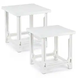 Costway - 2 PCS 18" Outdoor Adirondack Side Table with Slatted Surface, 0-Screw Assembly - White
