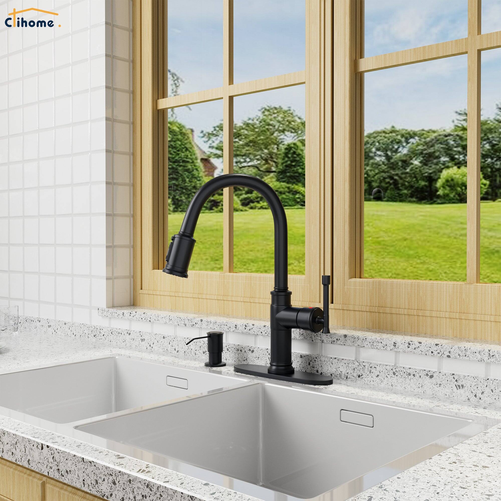 Alt View 3. Boyel Living - 1.8 GPM Single Handle Pull Down Sprayer Kitchen Faucet with Soap Dispenser and Ceramic Cartridge in Matte Black - Matte Black.