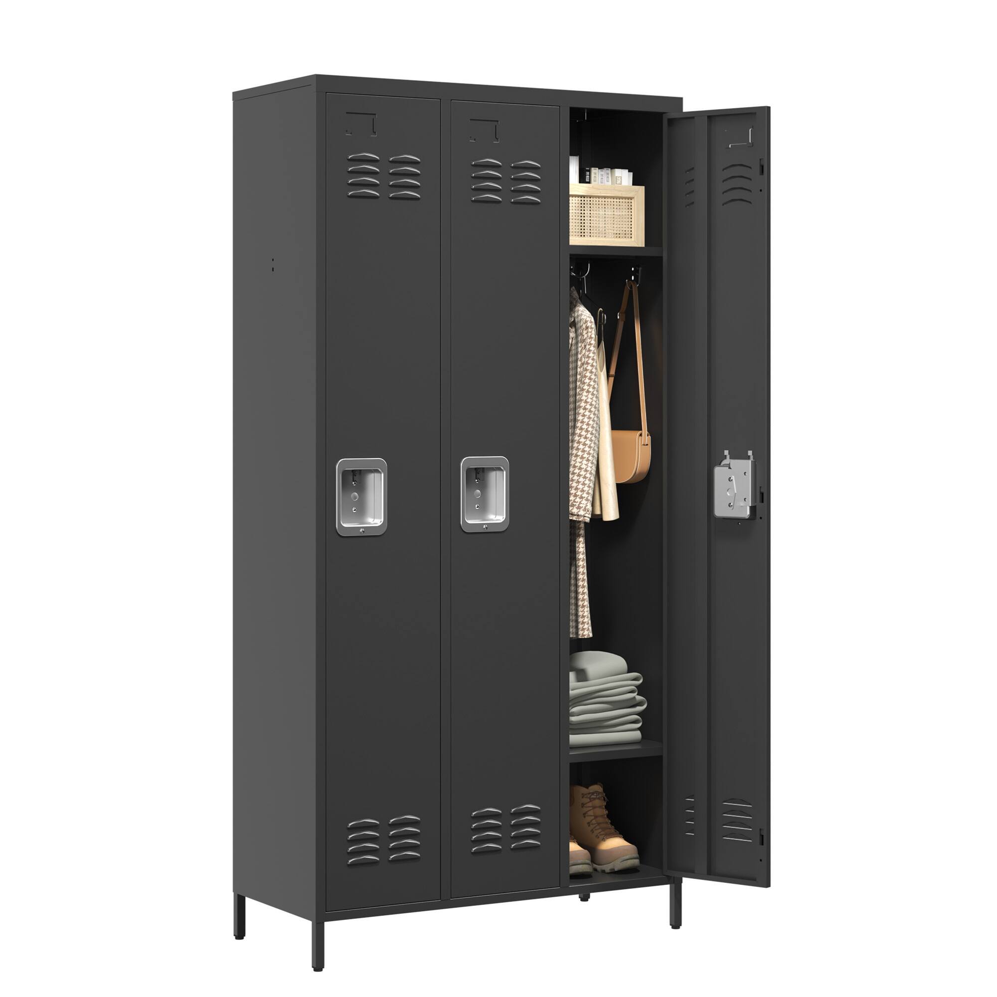 Alt View 10. GOODSILO - Three-Door Steel Storage Locker Cabinet for Secure Organization in Home Gym Office or Garage - Black.