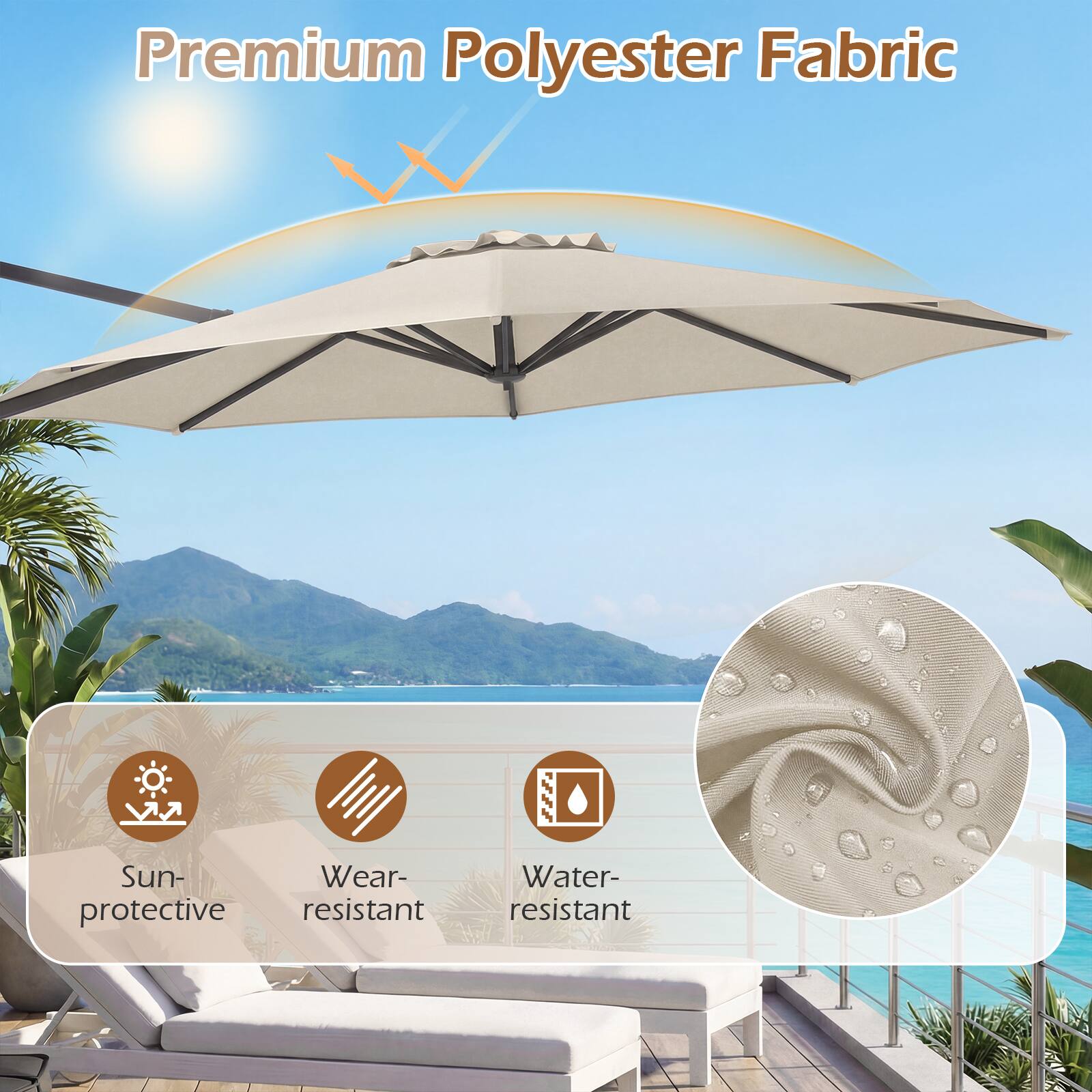Premium Polyester Fabric

- Sun-protective
- Wear-resistant
- Water-resistant