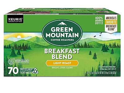 KEURIG GENUINE K-CUP PODS
GREEN MOUNTAIN COFFEE ROASTERS
100% ARABICA COFFEE
AMERICA'S FAVORITE BREAKFAST BLEND
BREAKFAST BLEND
LIGHT ROAST
BRIGHT, CRISP, CLEAN
RESPONSIBLY SOURCED
70 K-CUP PODS
RECYCLABLE
COMMITTED TO 100% RESPONSIBLY SOURCED COFFEE