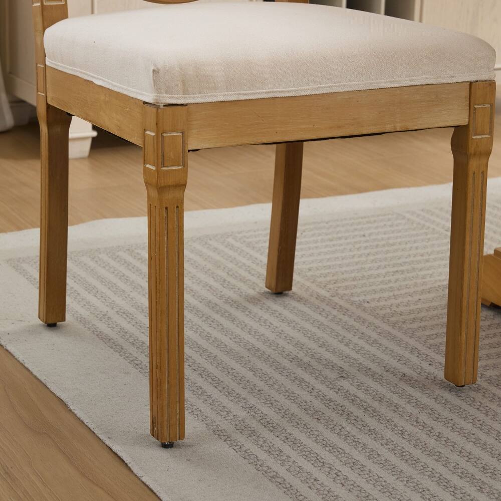 Alt View 9. Loheer - Loheer Solid Wood Rattan Back Dining Chair Set of 2 Beige Linen - Beige.